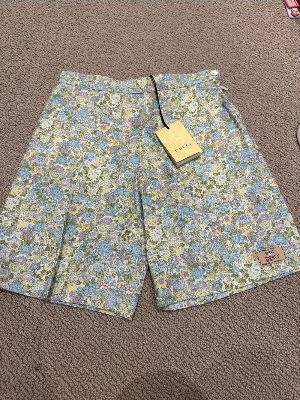 Gucci Floral Liberty Print Girl’s Shorts - Soft Pastel Blue & Green